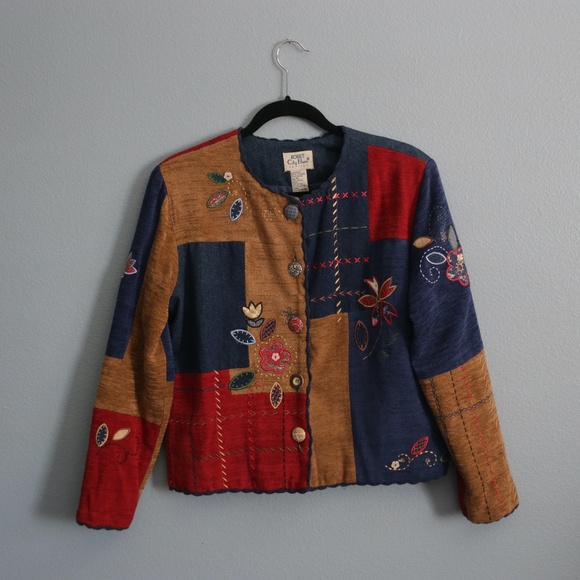 Patchwork Cottagecore Embroidered Denim Jacket - Picture 1 of 5